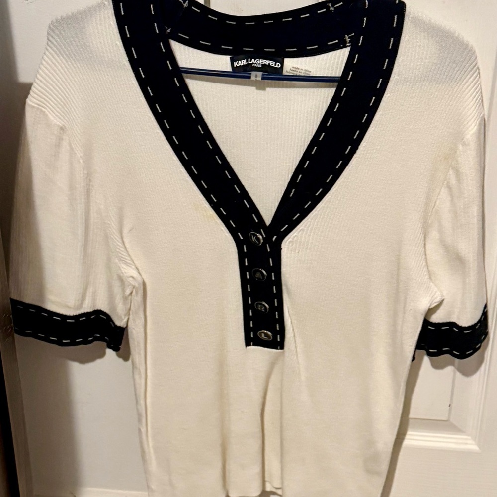 Karl Lagerfeld White Blouse with Black Trim